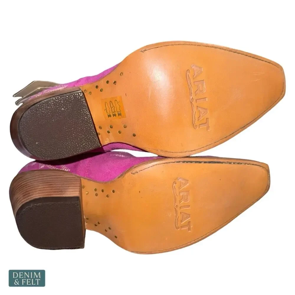 NEW Ariat Dixon Pink Suede Western Bootie Rodeo Festival Cowgirl Size 7 B Bold - Picture 14 of 16